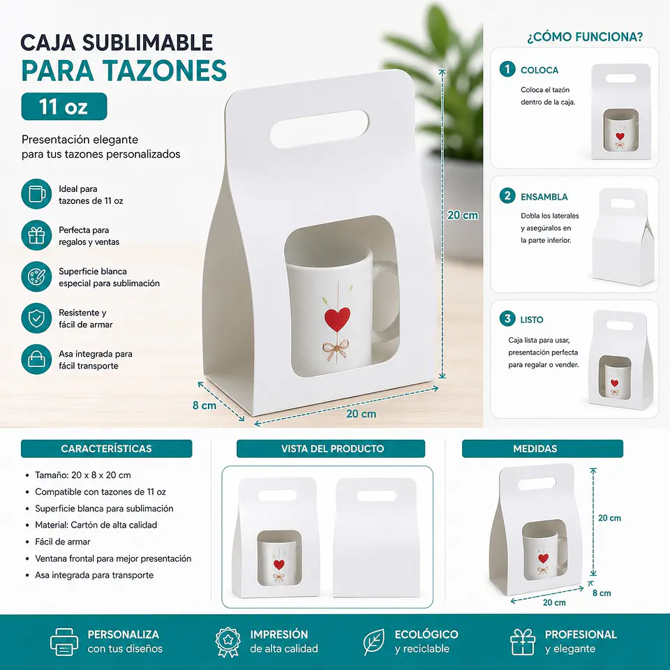 Cajas Porta Tazones Blancos Sublimables 20x8 cm 4