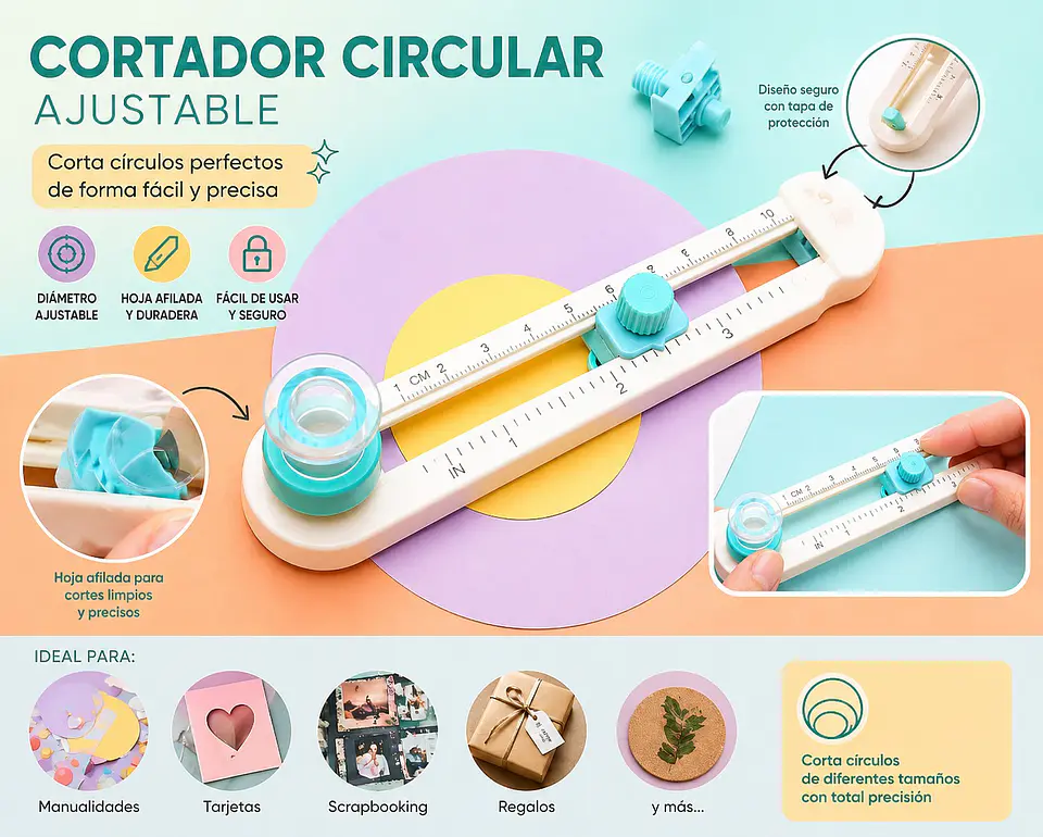 Cortador de Papel Circular de Plástico de 2-20 cm Rosa 2