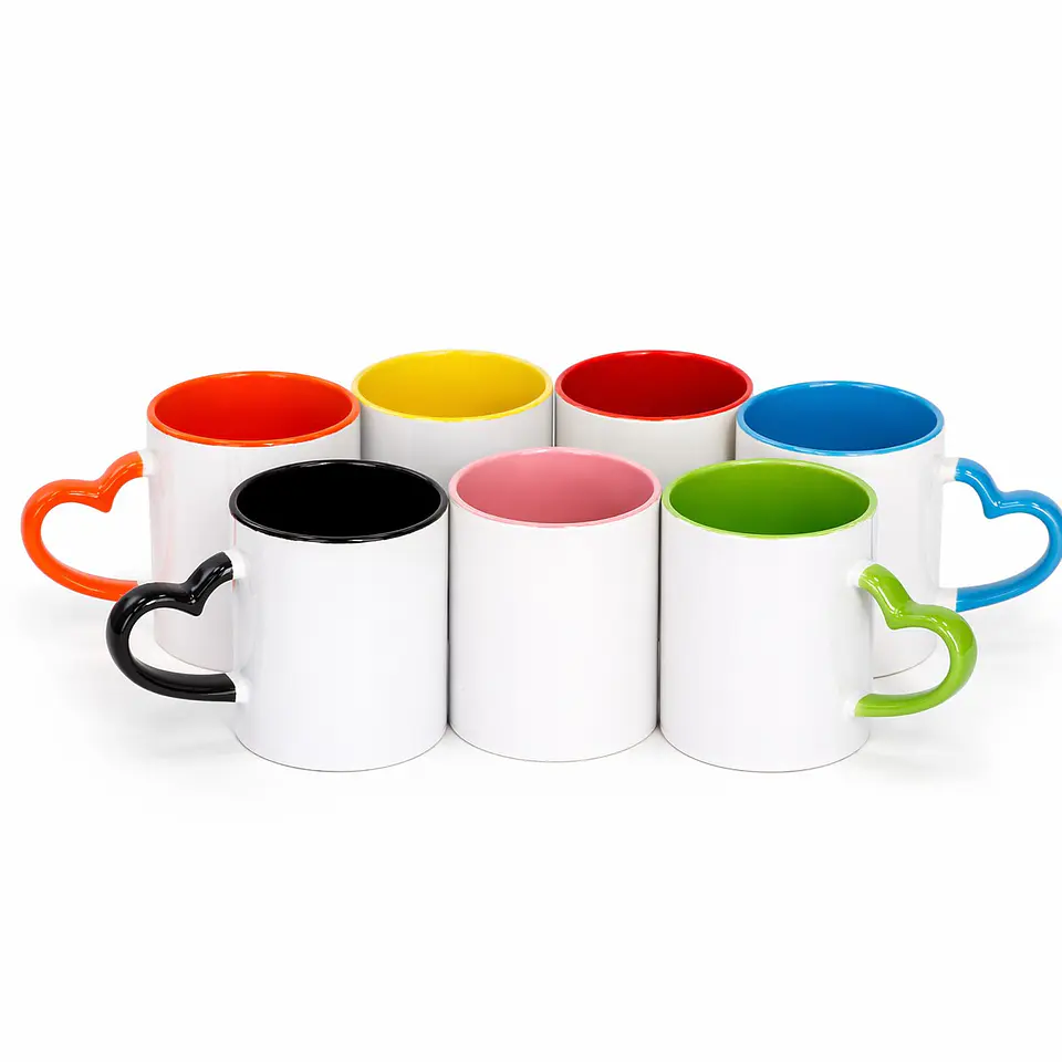 Taza de Cerámica Asa de Corazón Borde Verde 11oz Pack 12 Unidades 2