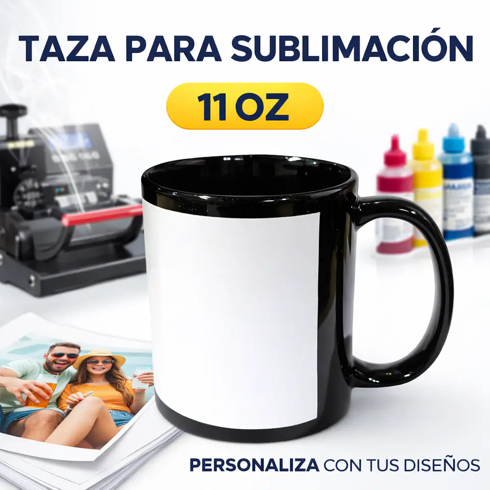 Pack de 12 Tazas de Cerámica con Borde y Asa Negra para Sublimacion 2
