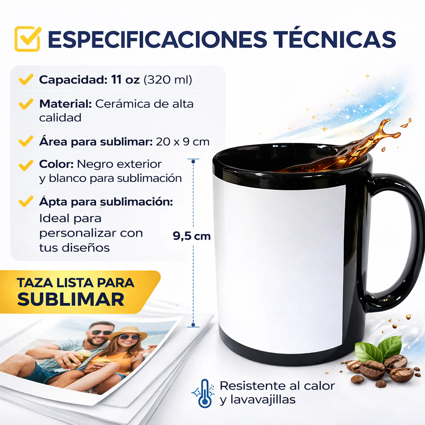Pack de 12 Tazas de Cerámica con Borde y Asa Negra para Sublimacion 3