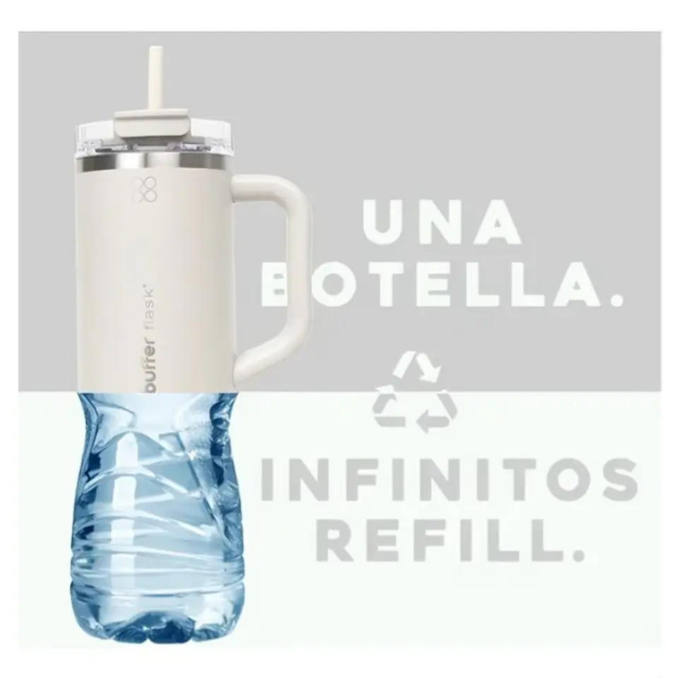 Termo Termico Mug Tumbler Buffer 900ML Acero Inox Frio Calor - Blanco 3