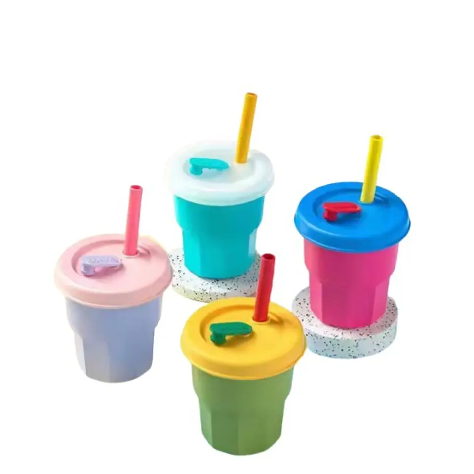Vaso de Silicona Para Bebe Verde Olivo Tapa Verde 400ML 5