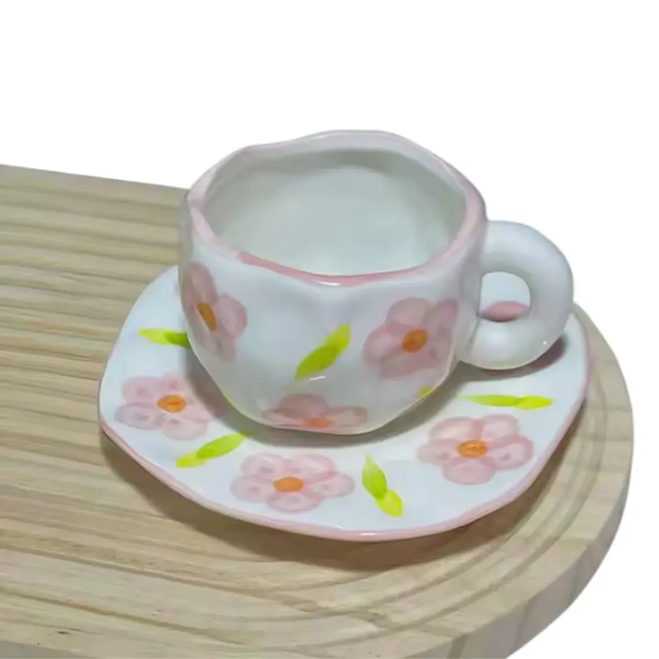 Taza de Cerámica Ligera de Lujo con Flores T-00023-5 5