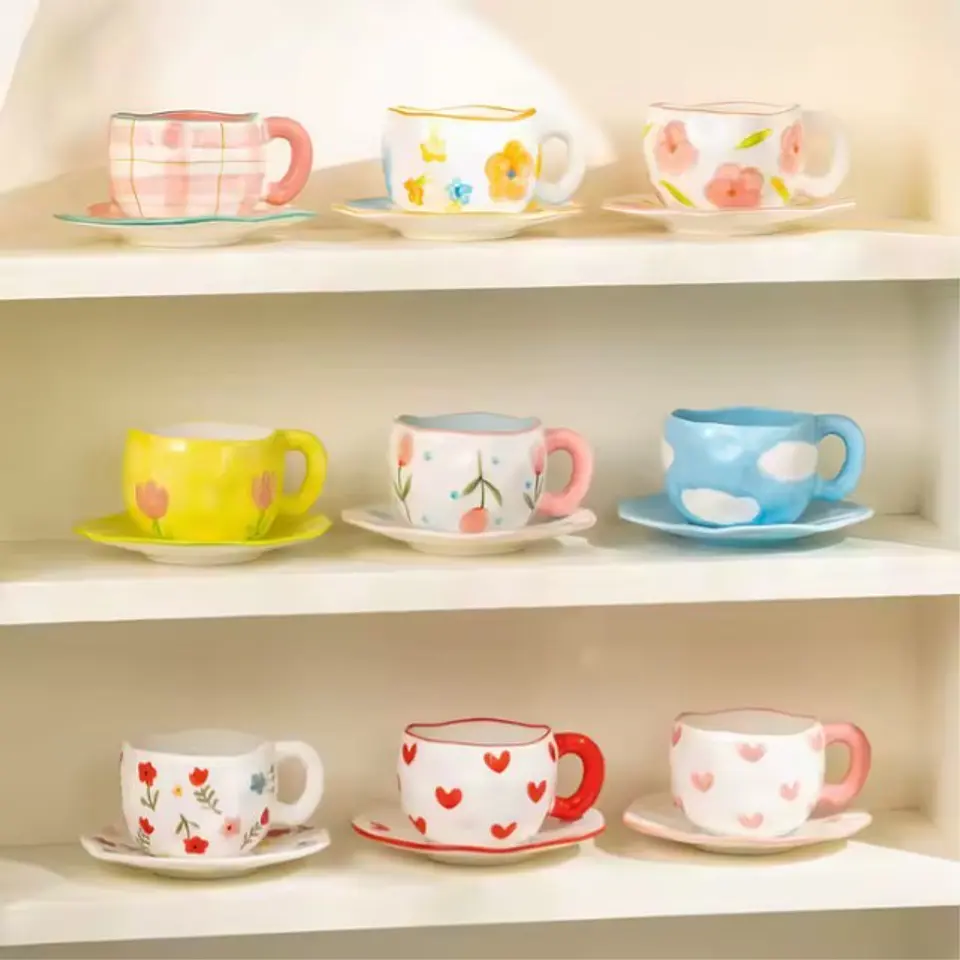 Taza de Cerámica Ligera de Lujo Con Flores 2