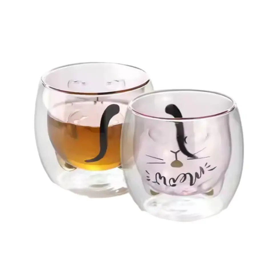 Vaso de Vidrio 300ml con Forma de Gato Doble Pared 2