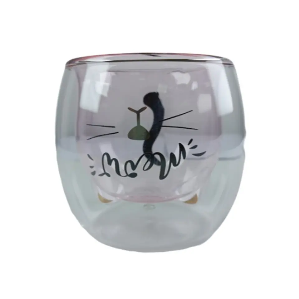 Vaso de Vidrio 300ml con Forma de Gato Doble Pared 3