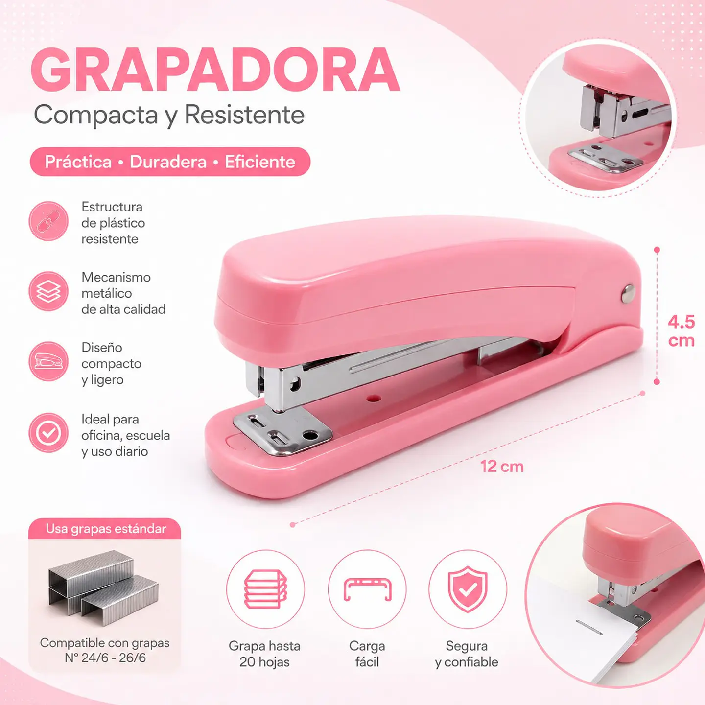 Engrapadora Turquesa con Rotación de 360 Grados Grapas 24/6 4