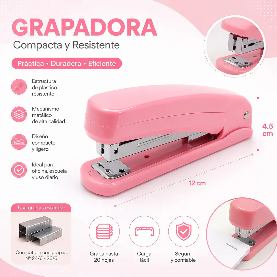Engrapadora Turquesa con Rotación de 360 Grados Grapas 24/6 4