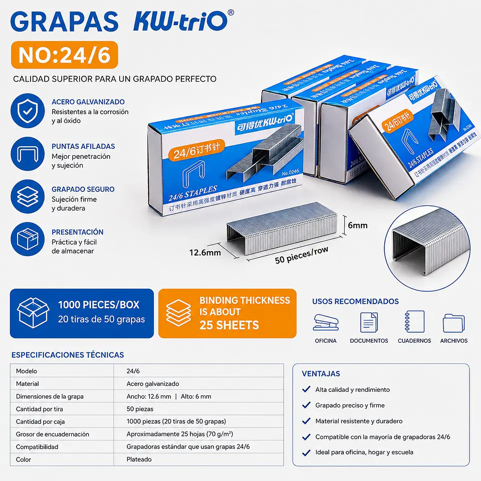 Grapas 24/6 1000 por Caja Aptas para a 25 Páginas de Papel 2