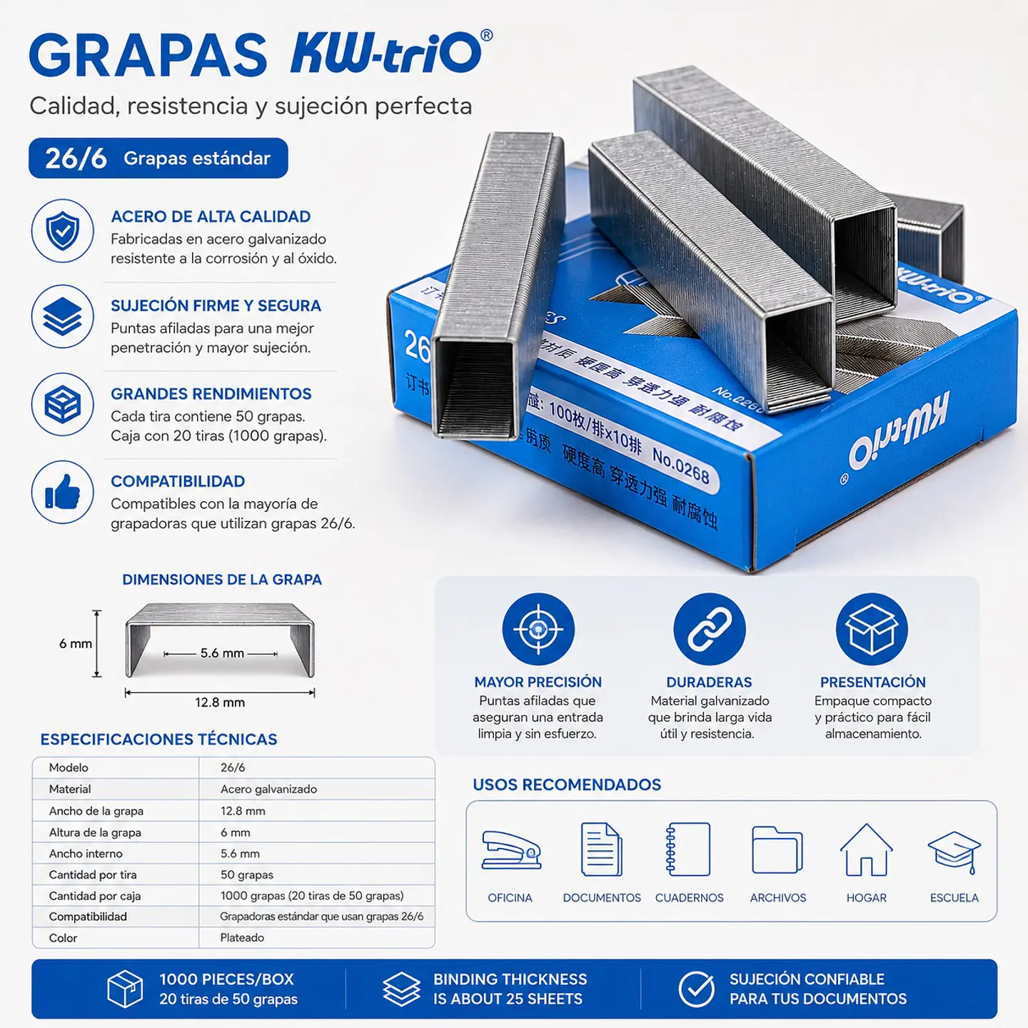 Grapas 24/6 1000 por Caja Aptas para a 25 Páginas de Papel 3