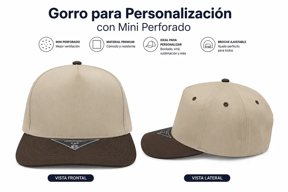 Gorro para Personalización Bicolor Ajustable 5 Paneles Negra 3