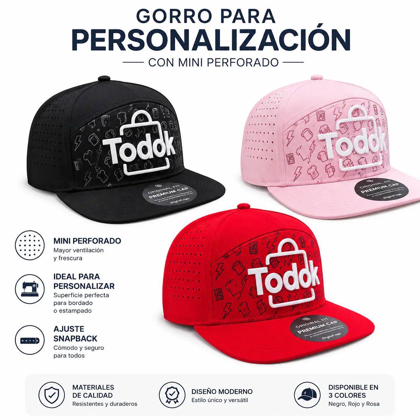 Gorro para Personalización con Mini Perforado Color Rosado 4