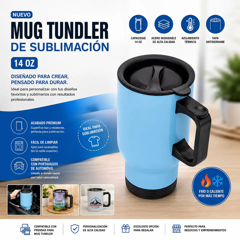 Mug Tumbler Metálico Para Sublimación 14Oz con Tapa Azul 3