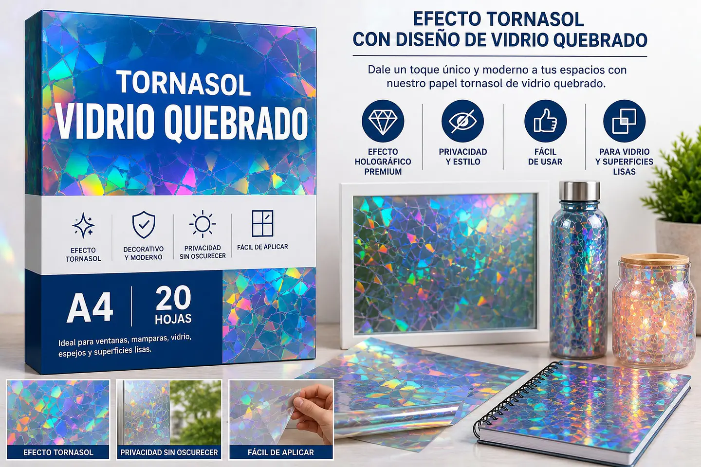 Papel Laminado Frio A4 de 20 Hojas Tornasol Vidrio Quebrado 2