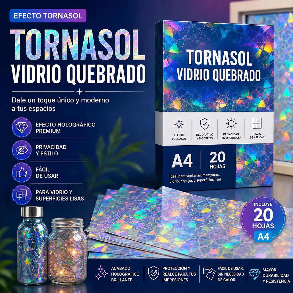 Papel Laminado Frio A4 de 20 Hojas Tornasol Vidrio Quebrado 3