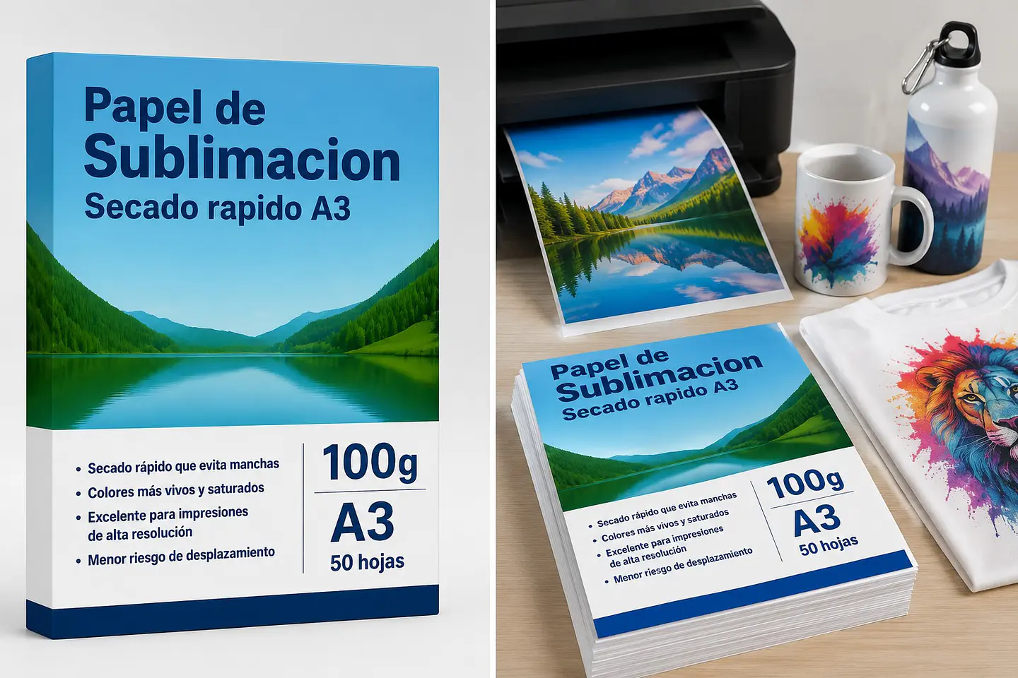Papel de Sublimacion A3 100g 50H Secado Rápido Reverso Blanco con Marca de Agua 2