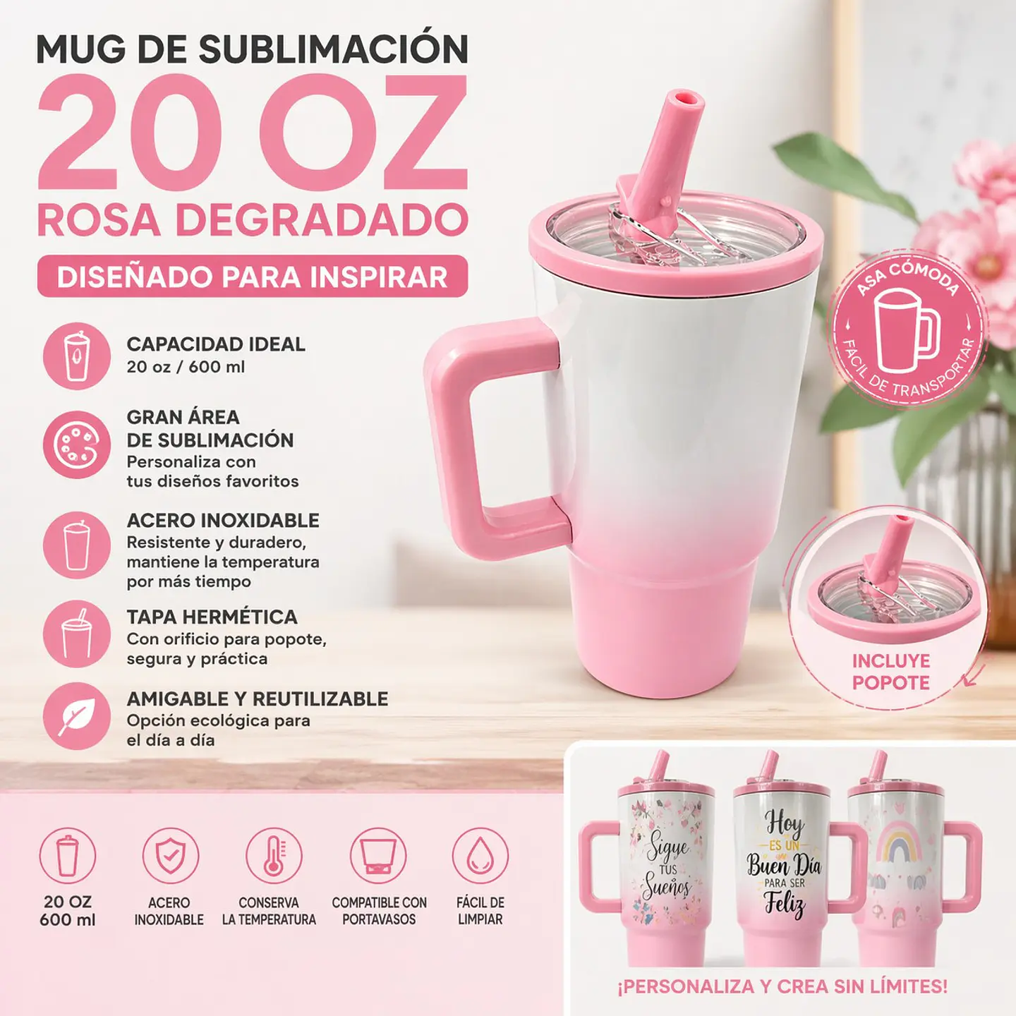 Mug Tumbler Metálico Para Sublimación 20oz Degradado Violeta 2