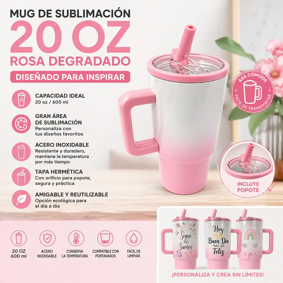 Mug Tumbler Metálico Para Sublimación 20oz Degradado Azul 2
