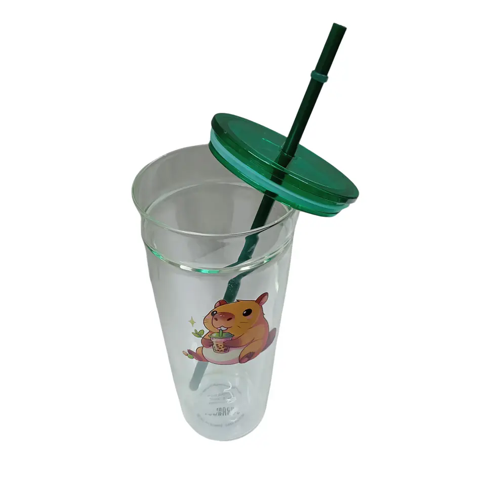 Vasos de Cristal con Tapa Ajustada con Bombilla T-00039 4