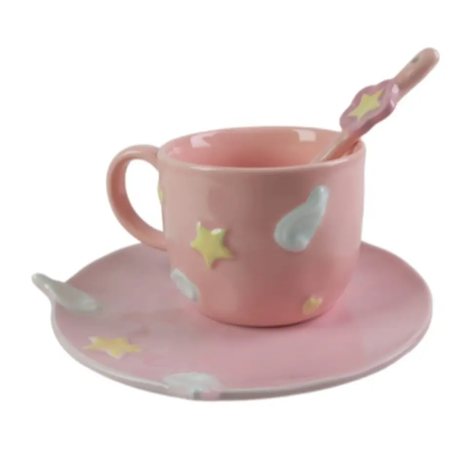 Taza de Café de Cerámica Rosa con Diseño de Sakura T-00041 2