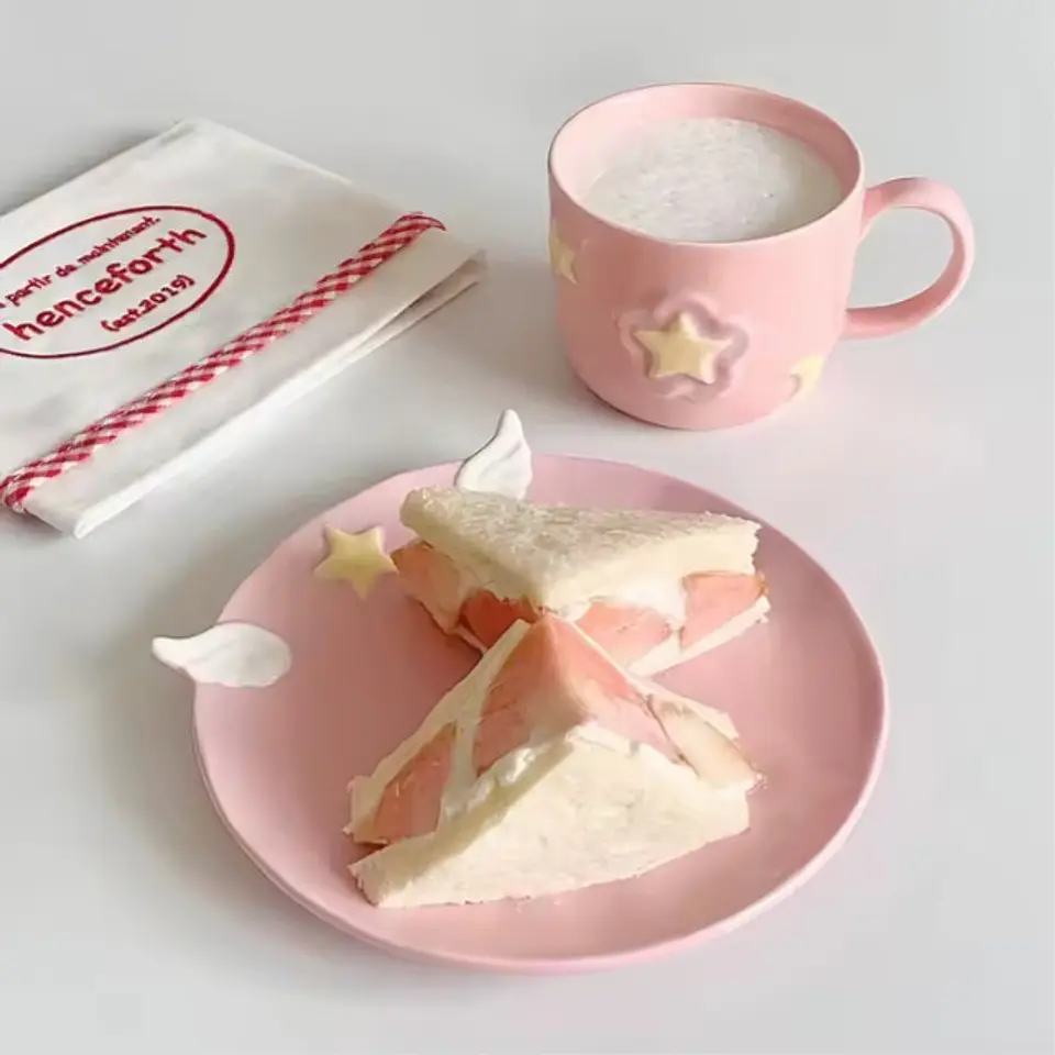 Taza de Café de Cerámica Rosa con Diseño de Sakura T-00041 4