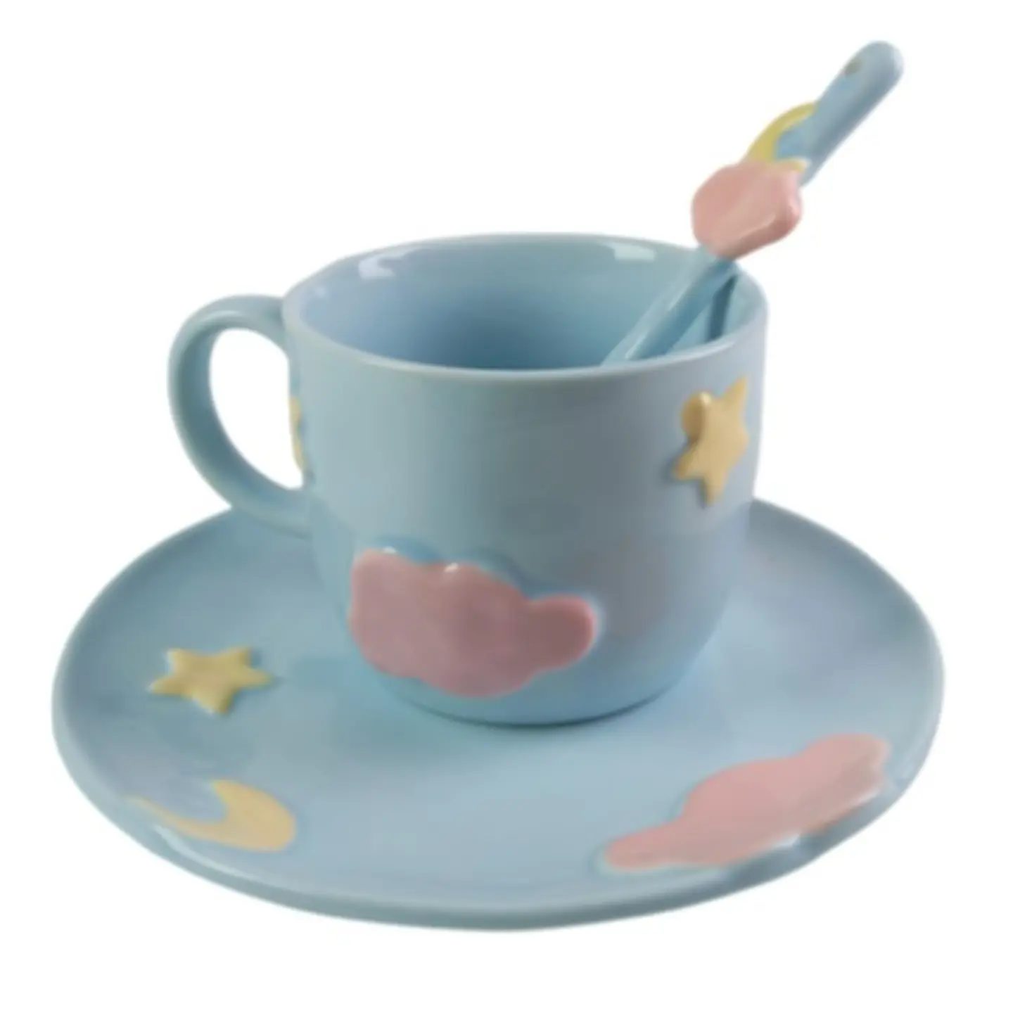 Taza de Cerámica con Diseño de Nubes Pintada a Mano T-00041 2