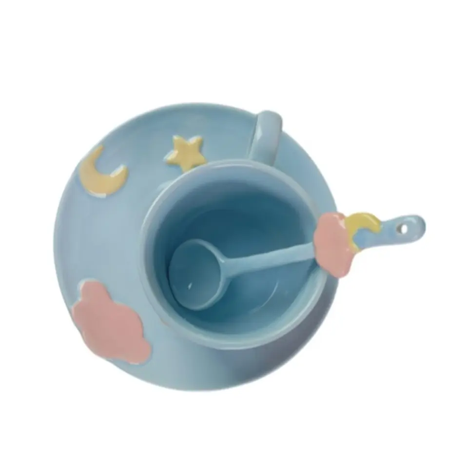 Taza de Cerámica con Diseño de Nubes Pintada a Mano T-00041 3