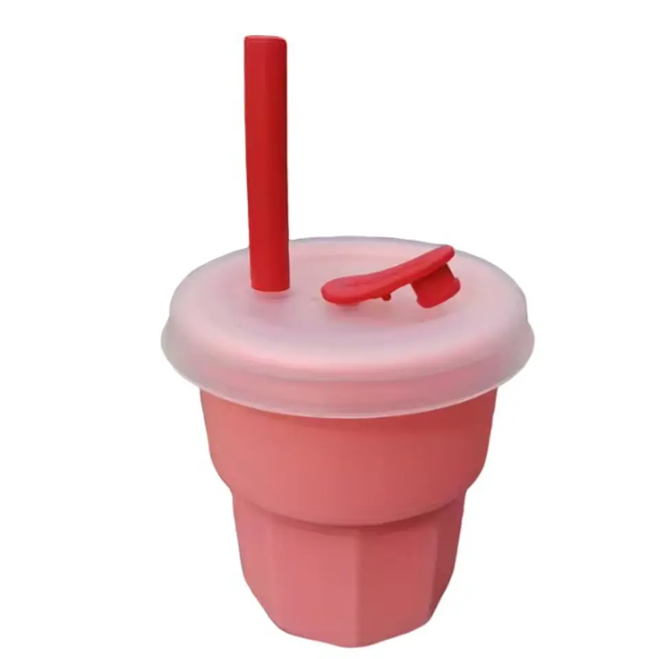 Vaso de Silicona Para Bebe Rosada Tapa Transparente 400ML T-00043-3 2