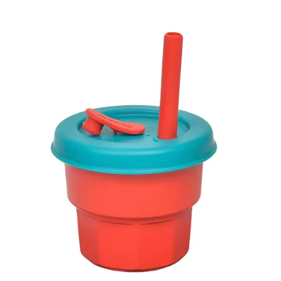 Vaso de Silicona Para Bebe Roja Tapa Verde 400ML T-00043-11 2