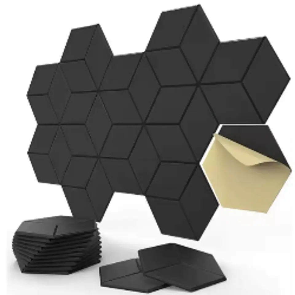 Panel Acústico Hexagonal Autoadhesivo Negro Pack X12 XSJ-10177 2
