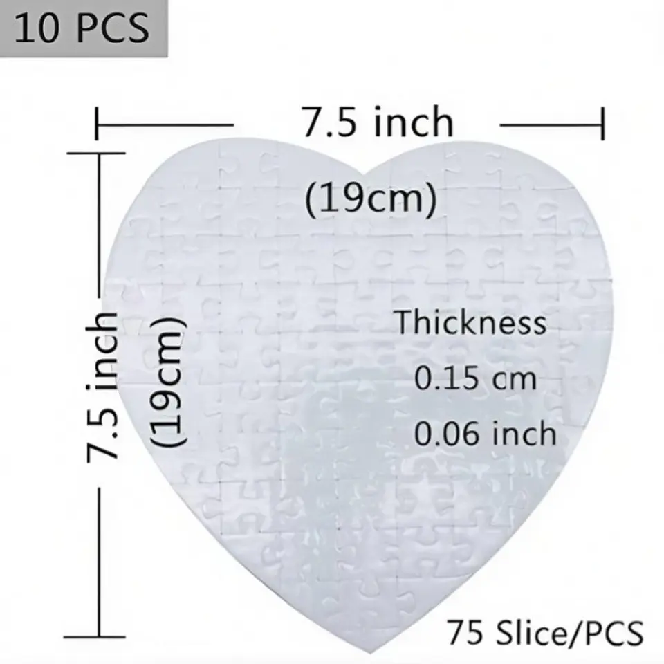Pack de 5 Rompecabezas Blanco Sublimable Con Forma De Corazón 75Pz 2