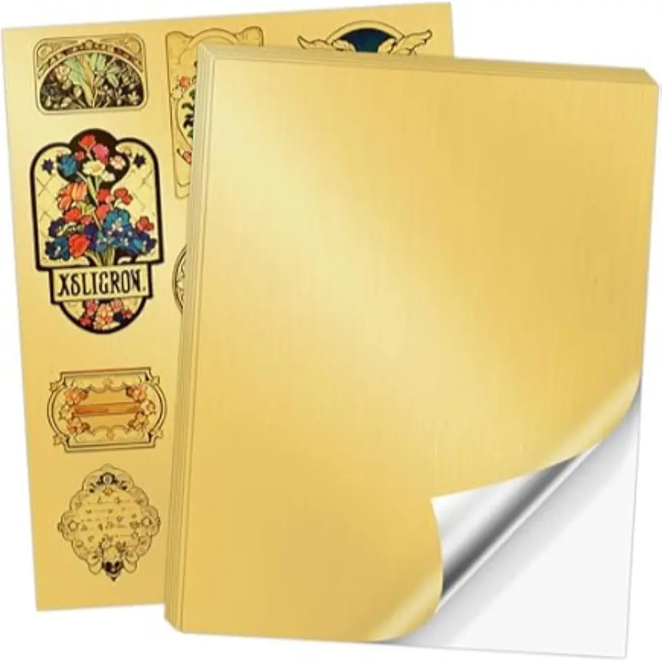 Papel Vinilo Adhesivo Impermeable Dorado Metalizado A4 20 Hojas 2