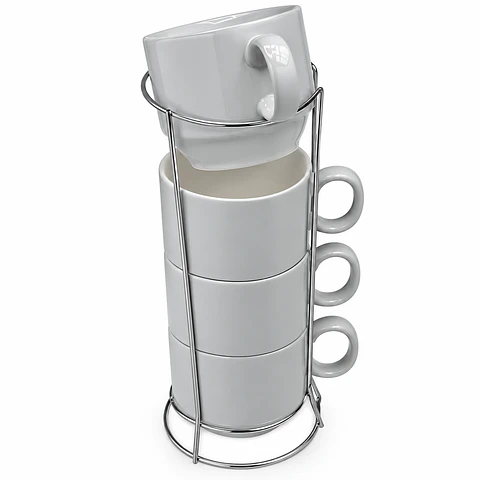 Pack de 4 Tazas Para Café Apilables 6cm + Soporte