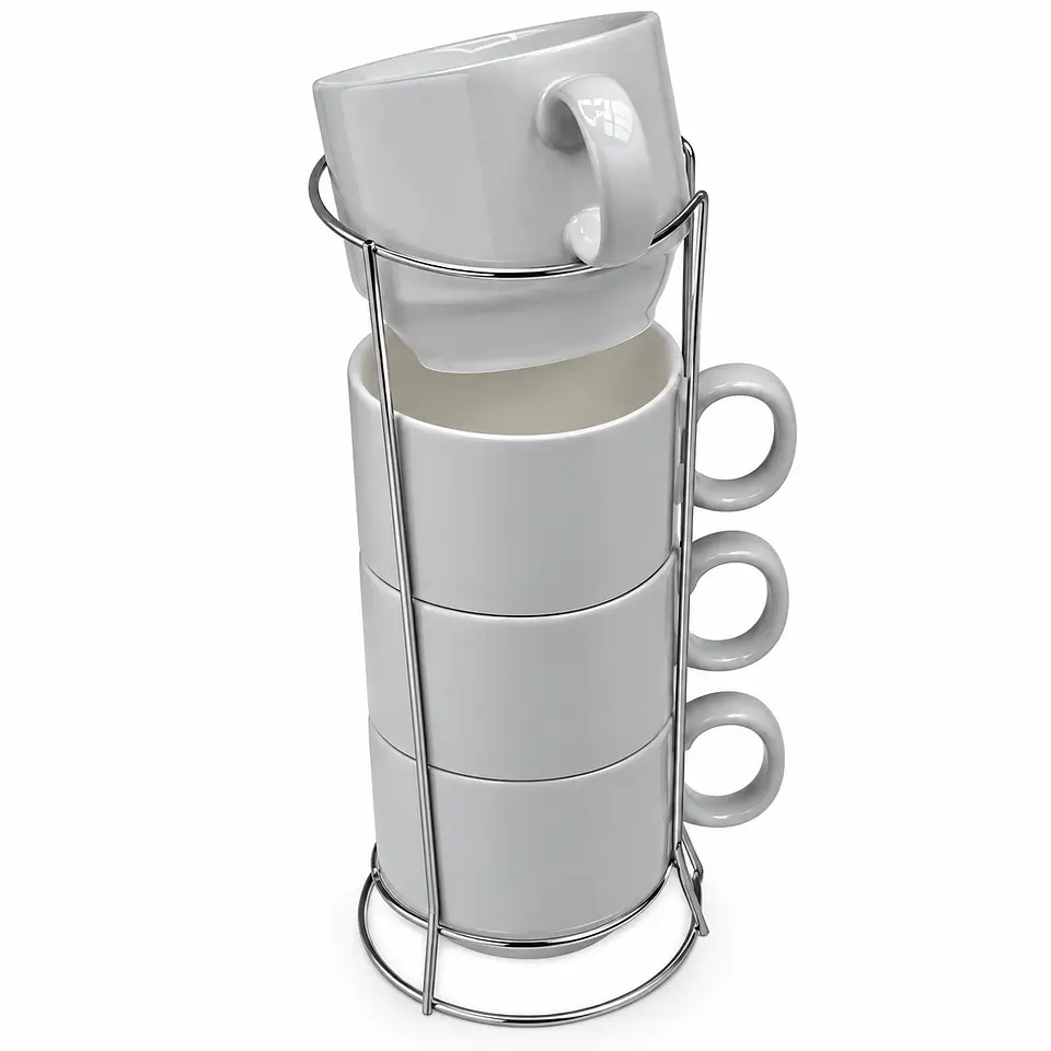 Pack de 4 Tazas Para Café Apilables 6cm + Soporte 1