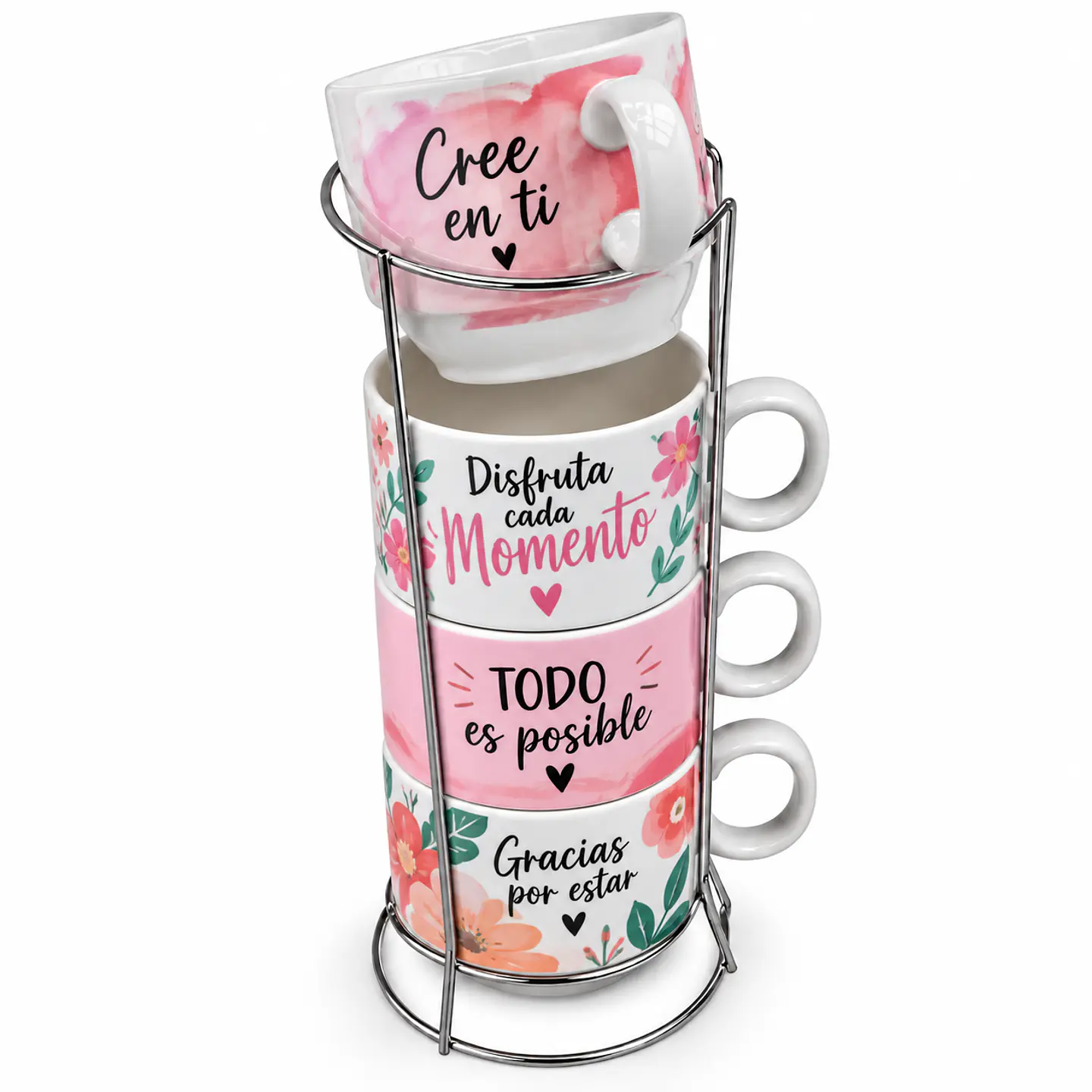 Pack de 4 Tazas Para Café Apilables 6cm + Soporte 3