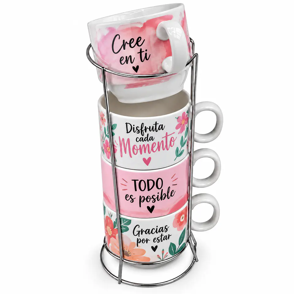 Pack de 4 Tazas Para Café Apilables 6cm + Soporte 3