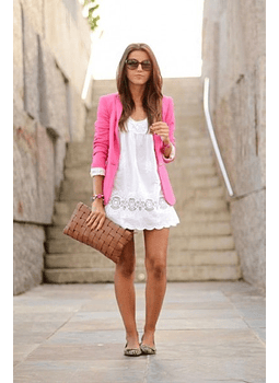 Pink blazer with white Dress