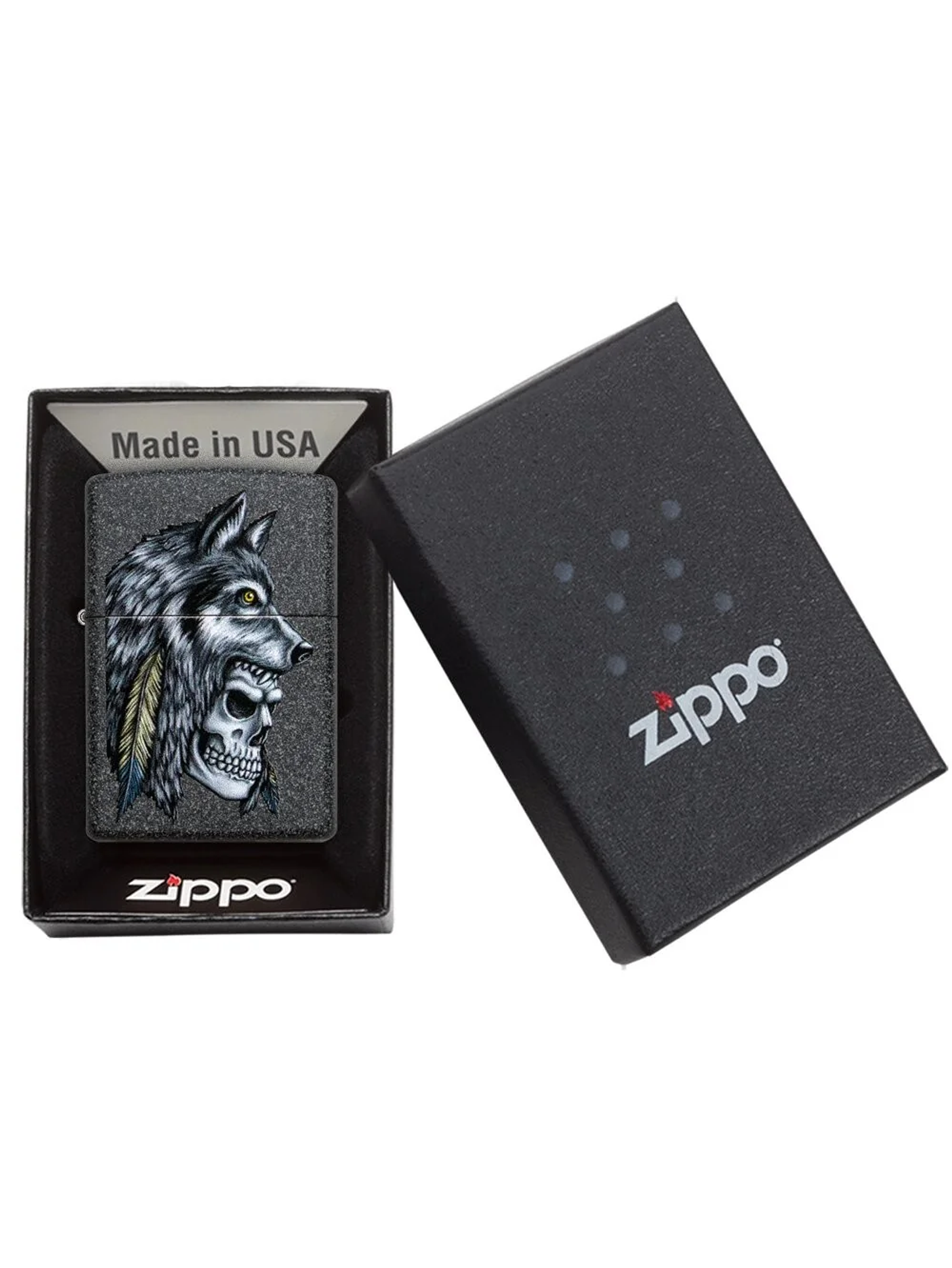 Wolf Skull Feather Design-Zippo 3