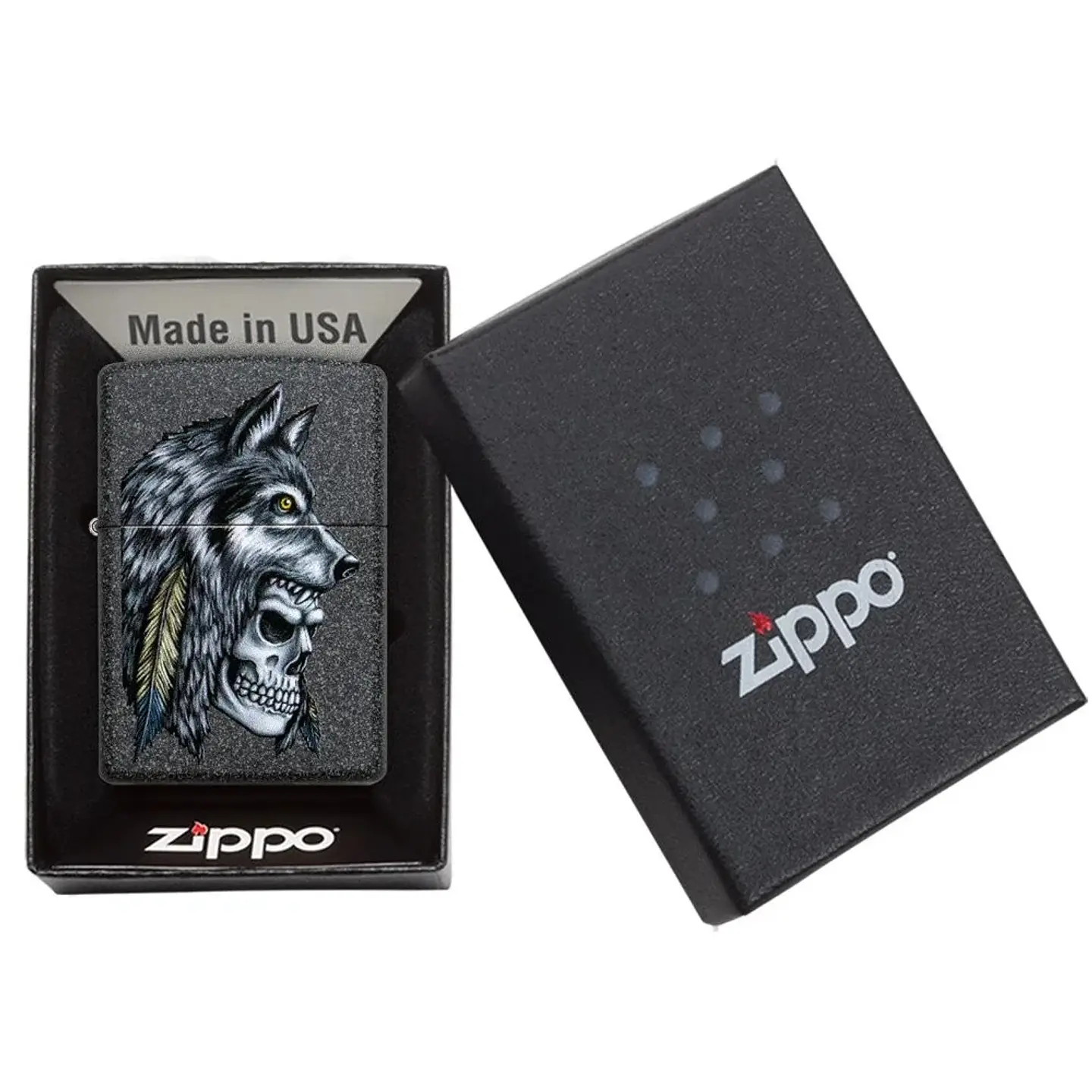 Wolf Skull Feather Design-Zippo 3