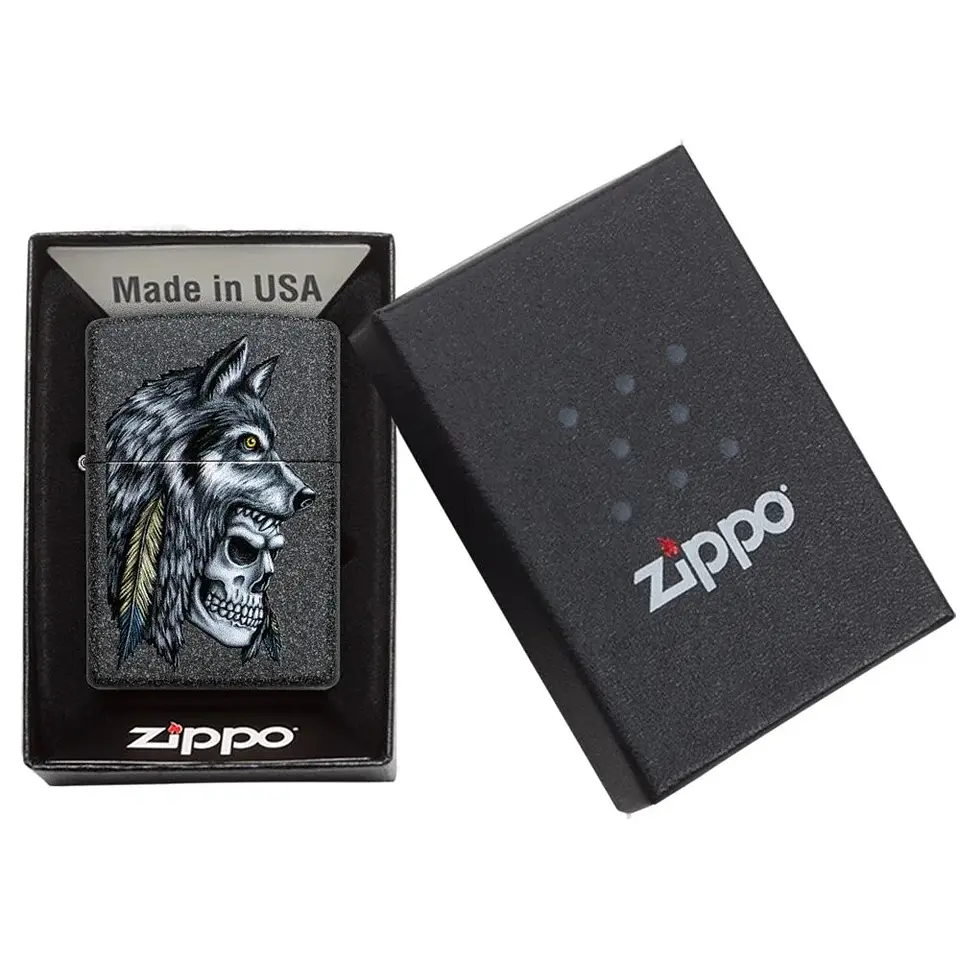 Wolf Skull Feather Design-Zippo 3
