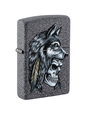 WOLF SKULL FEATHER DESIGN-ZIPPO 1