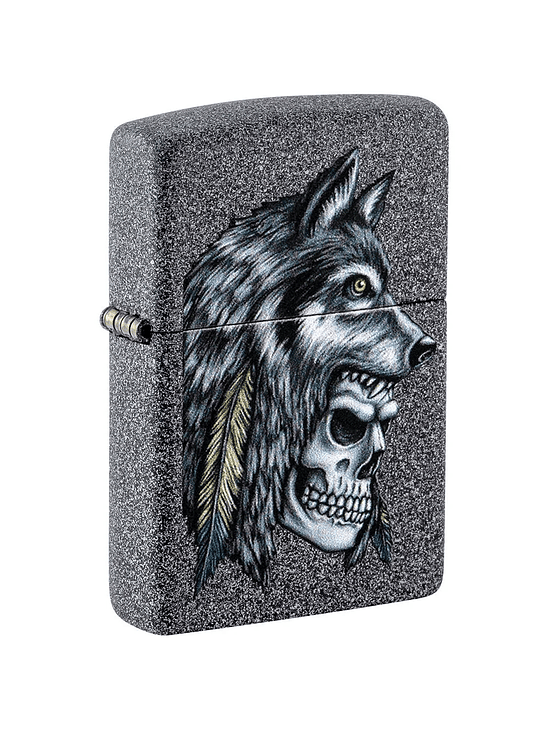 WOLF SKULL FEATHER DESIGN-ZIPPO 1
