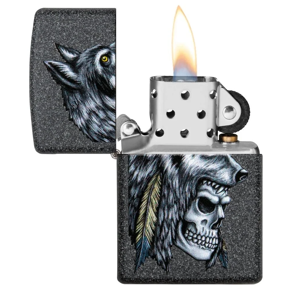 Wolf Skull Feather Design-Zippo 2
