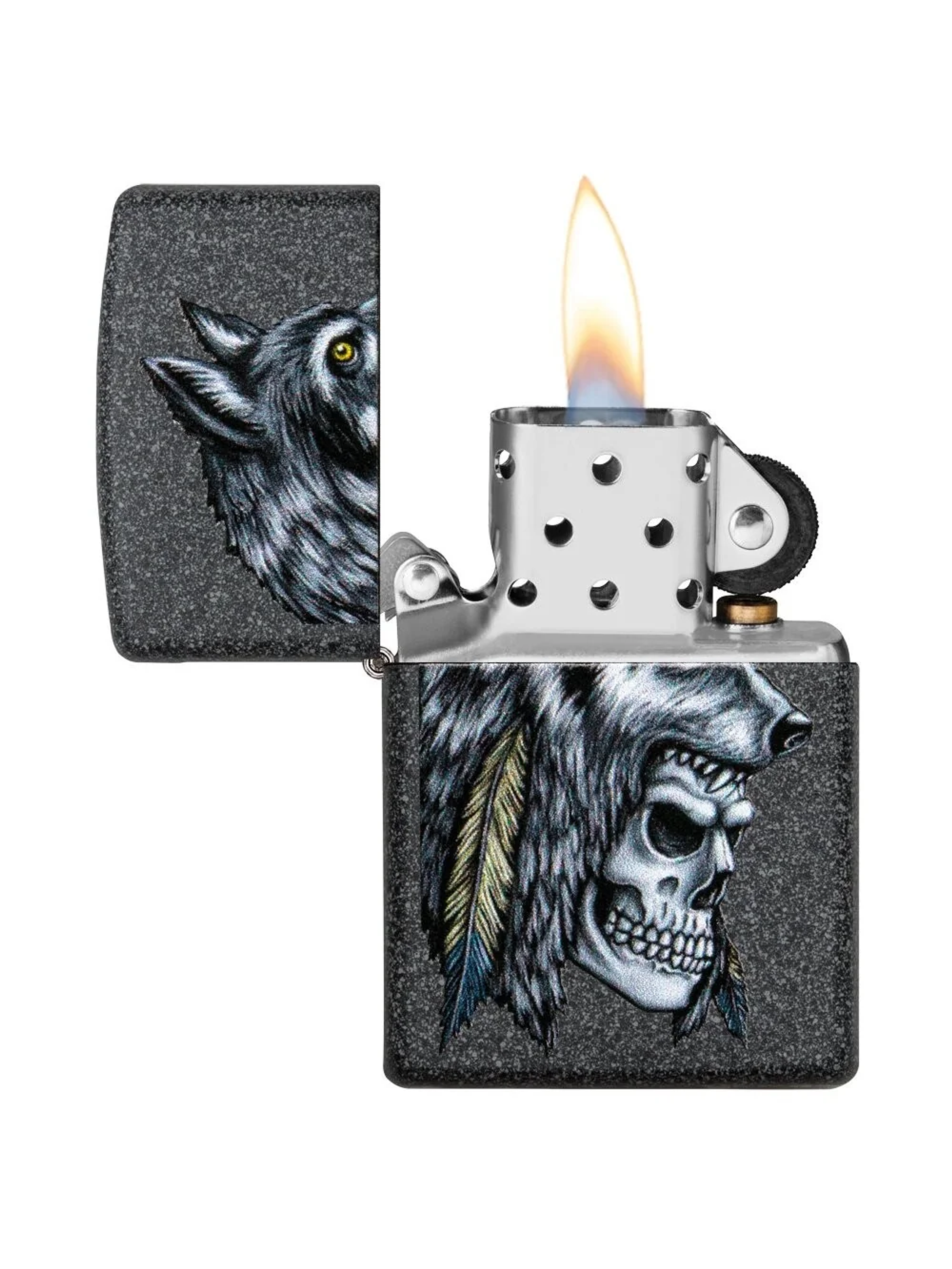 Wolf Skull Feather Design-Zippo 2
