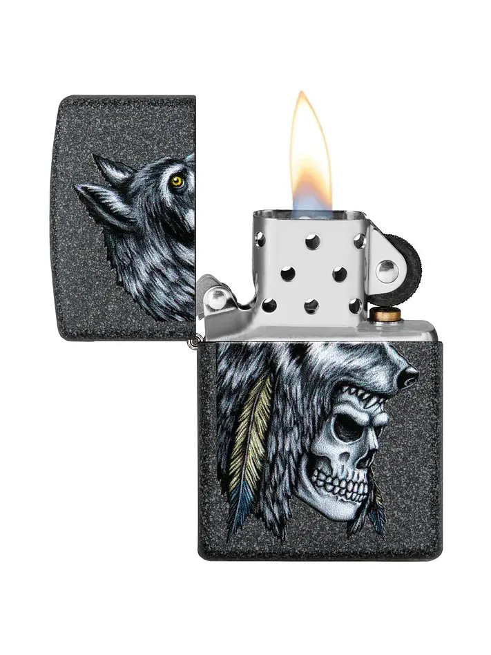 Wolf Skull Feather Design-Zippo 2