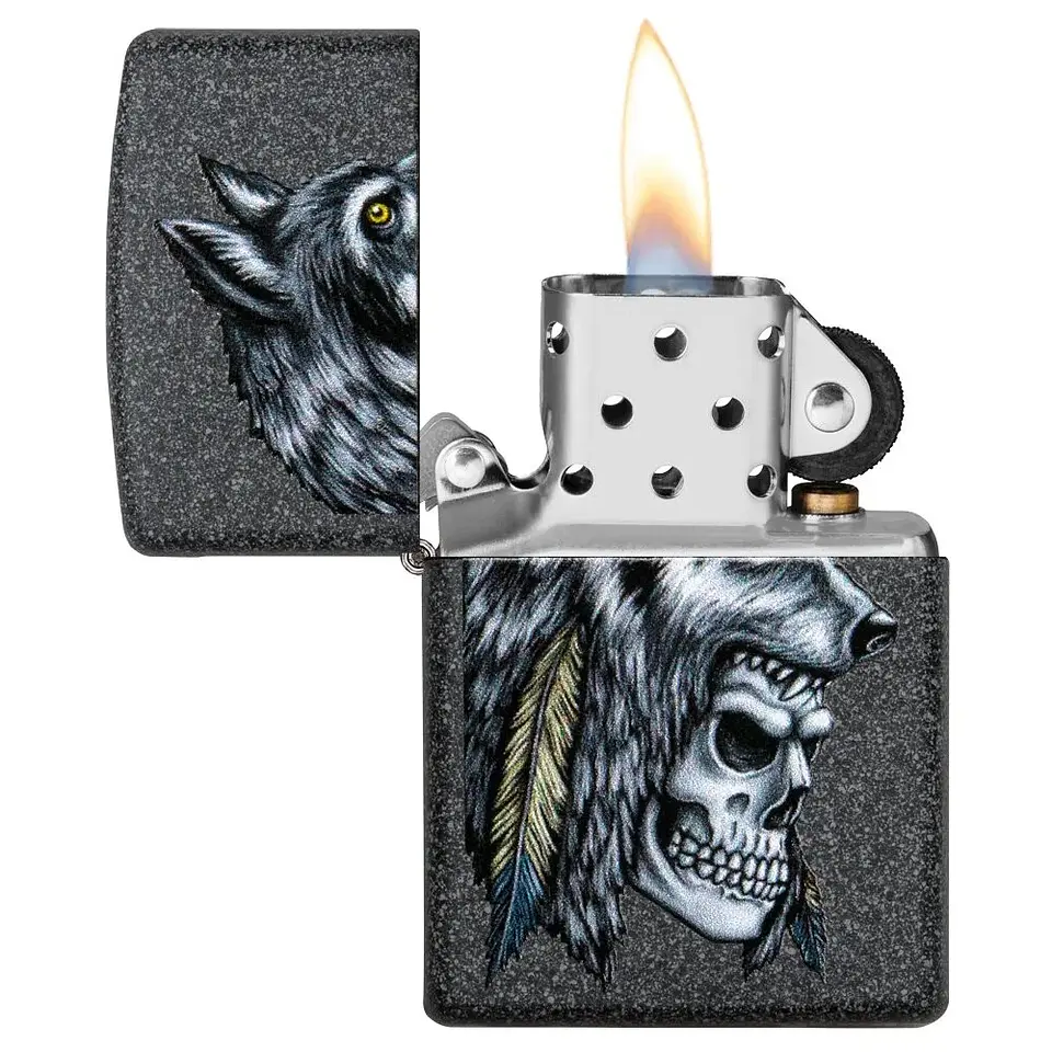 Wolf Skull Feather Design-Zippo 2