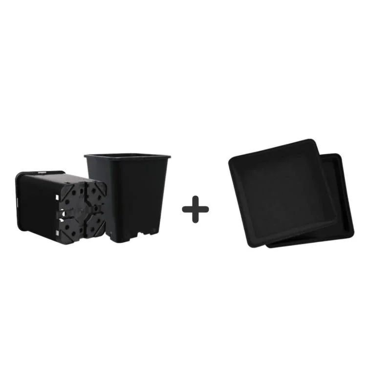 Pack Exterior Maceta Cuadrada Y Plato Negro 18Lt X 6Ud 1