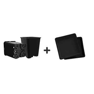 Pack Exterior Maceta Cuadrada Y Plato Negro 18Lt X 6Ud