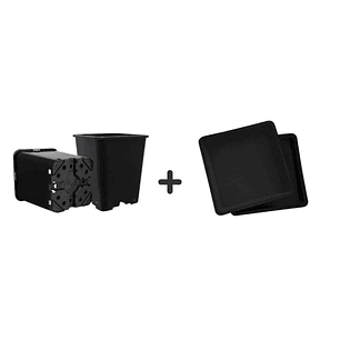 PACK EXTERIOR MACETA CUADRADA Y PLATO NEGRO 18LT X 6UD